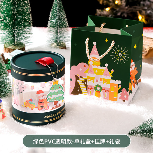 Christmas paper tube apple box Christmas Eve fruit packaging box hug bucket cartoon Santa Claus round empty box