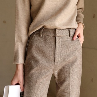Mao woolen pants women autumn and winter 2023 new casual high waist cigarette pants slimming thin trousers thick straight pants