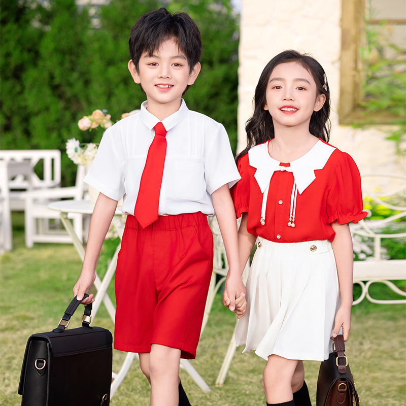 幼兒園園服夏裝兒童英倫風短袖班服小學生一年級校服合唱演出服裝