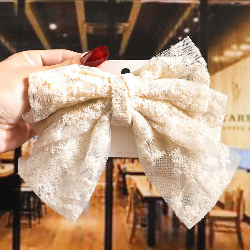 Korean Style Lace Bow Hairpin Embroidered Sweet Elegant Fairy Ribbon Spring Clip Internet Celebrity Girl's Headwear Top Clip_voghion.com