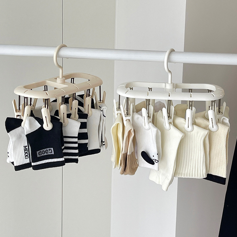 percha de secado multifuncional gruesa abrazadera a prueba de viento dormitorio ropa interior calcetín secado percha de secado plegable multi-clip