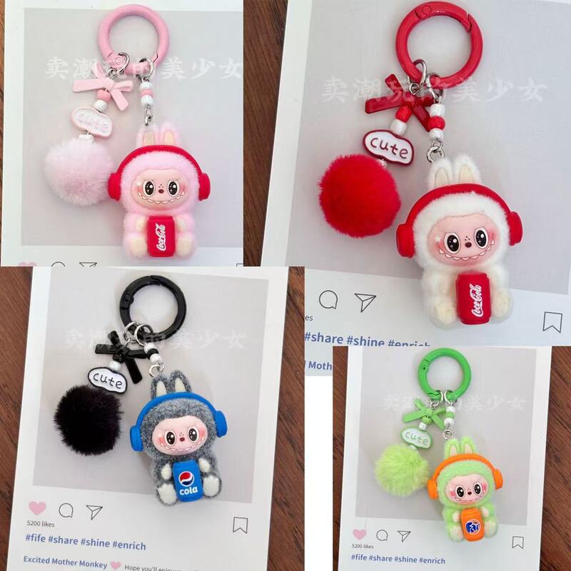 Coke Labubu Plush Doll Sitting Pose Flocked Bag Couple Car Keychain Pendant Mobile Phone Chain Toy Coke Labubu Plush Doll Sitting Pose Flocked Bag Couple Car Keychain Pendant Mobile Phone Chain Toy