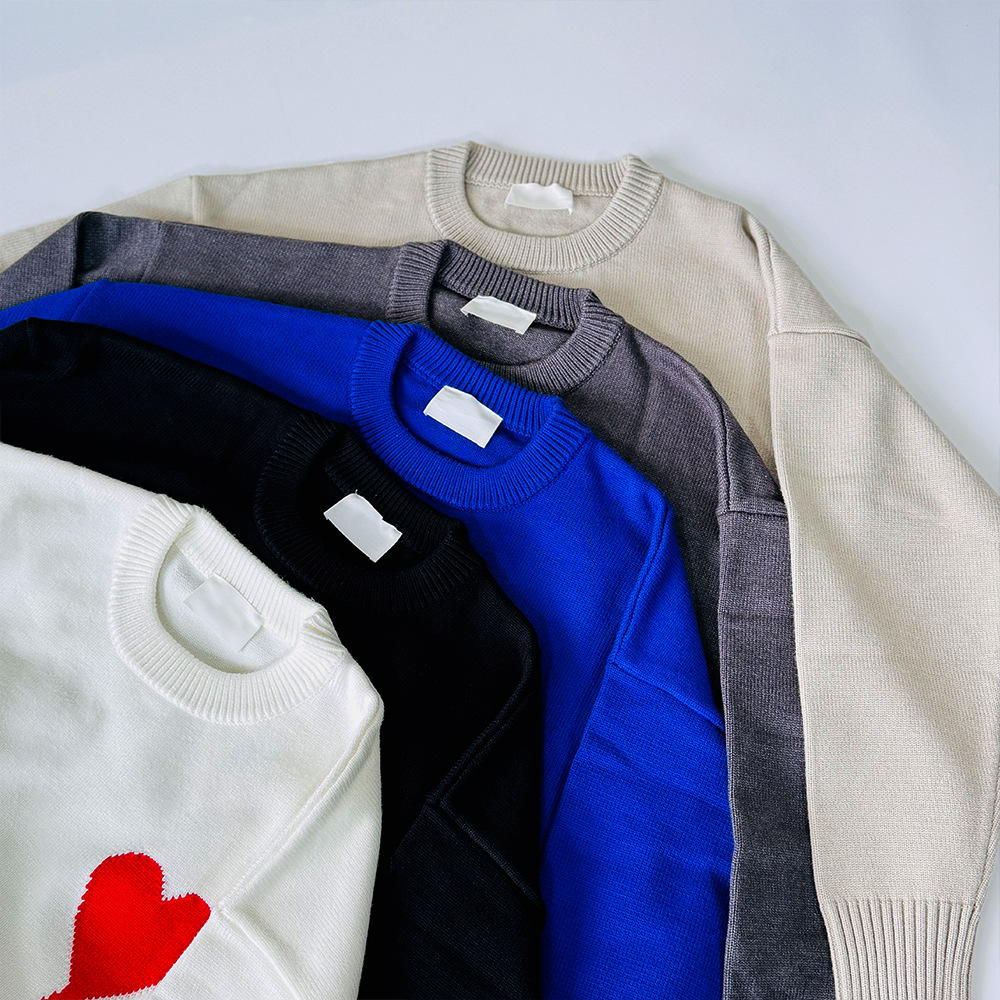 AMI 니트 셔츠 큰 사랑 프랑스 패션 브랜드 대형 크루 넥 느슨한 풀오버 스웨터 남녀 커플 탑