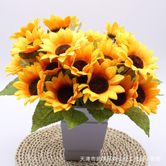 塑料花人造假花束仿真7頭小向日葵太陽花家居客廳裝飾花廠家