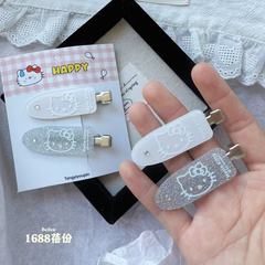 韩版时尚贴钻kitty猫发夹无痕夹一字夹ins百搭甜酷刘海侧边夹卡通