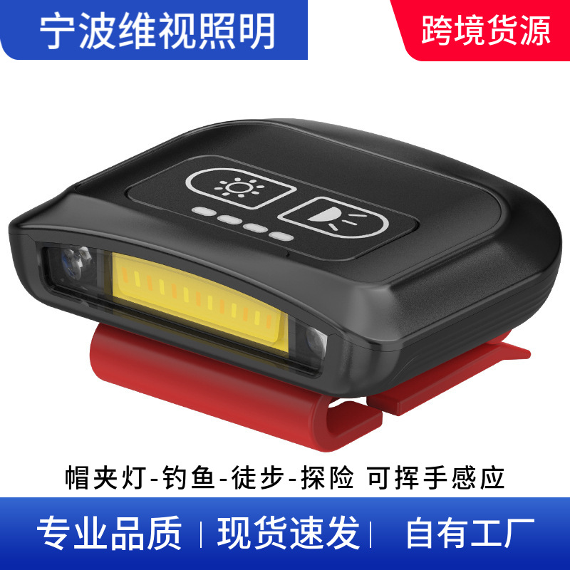 Induction Clip-On Hat Light, Headlamp for Night Fishing, Rechargeable, Waterproof, Strong Light