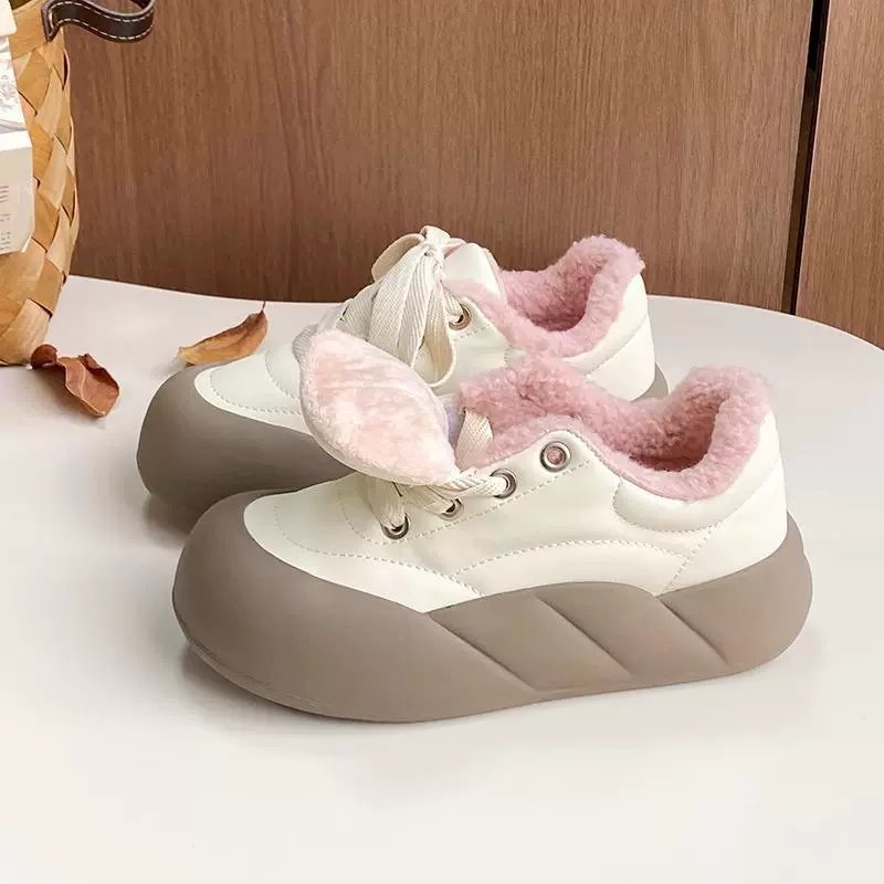 XY-A177 молоко fufu толстая подошва плюс бархатные хлопчатобумажные туфли женские 2024 зимние новые хлебные туфли теплый и повседневный комфорт