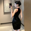 Sexy Sleeveless Velvet Split Wrapped Hip Cheongsam Dress