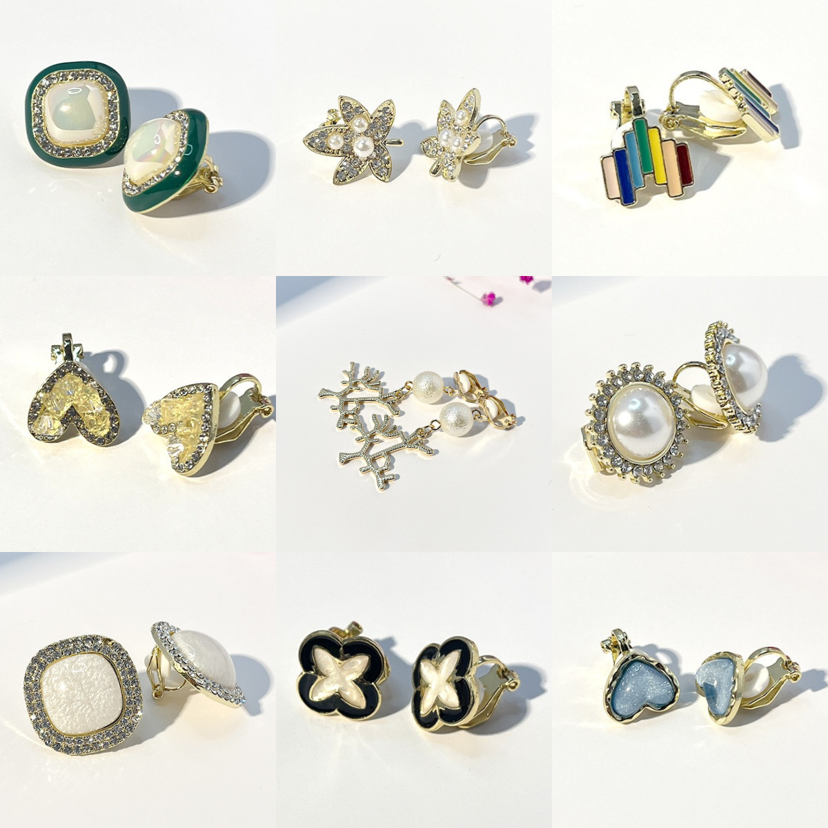 Versión coreana del clip para la oreja sin orejas de la celebridad de Internet clip para la oreja triangular con incrustaciones de diamantes de alta calidad Pendientes de Yiwu de temperamento simple femenino al por mayor