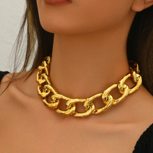 跨境欧美饰品简约夸张敲打纹项链 个性朋克嘻哈CCB锁骨链小众设计