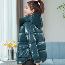 亮面羽绒棉服女2025冬装新款韩版气质减龄印花棉衣女短款加厚外套