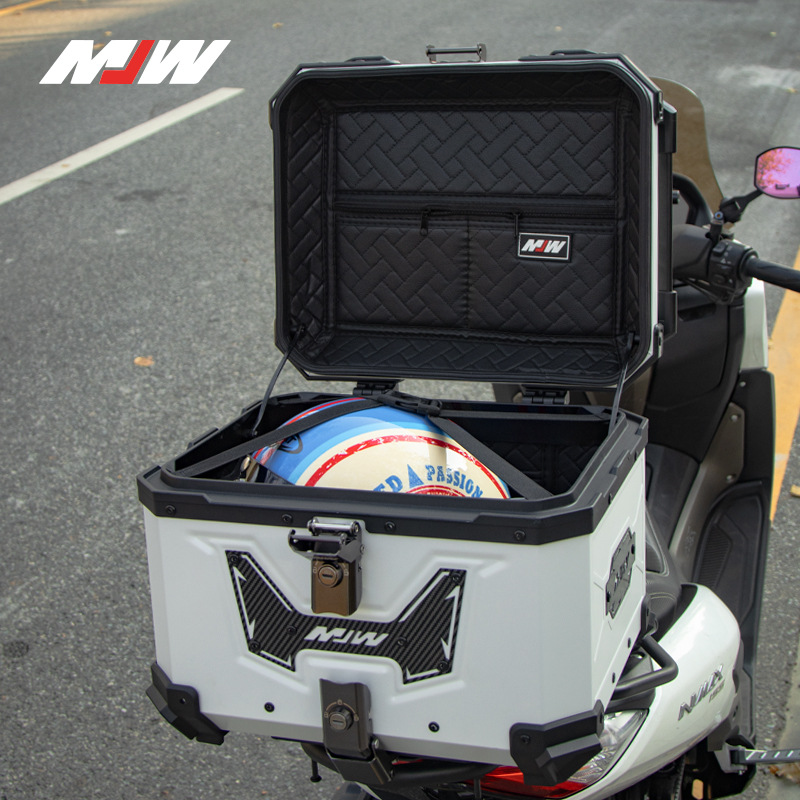 Motorcycle Mjw45L White Big Demon Quick-Release Aluminum Alloy Tail Box Scooter Electric Vehicle Rear Storage Box