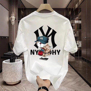 Summer Heavyweight Pure Cotton New Short-Sleeved T-Shirts for Men and Women Ins American Street Handsome Printed Couple Half-Sleeved Shirts