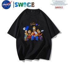 辛普森一家动漫周边纯棉短袖T恤男夏季青少年潮宽松落肩半袖上衣