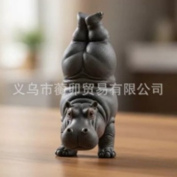 跨境新品Yoga Hippopotamus Statue 瑜伽河马雕像家居装饰摆件|undefined