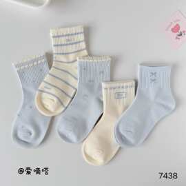 爱嘀嗒儿童袜子秋款min领结蓝色条纹多款式精梳棉1-15岁厂家批发