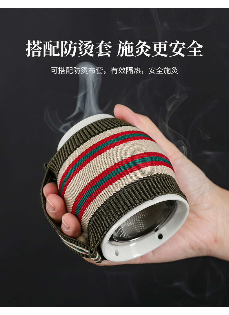 Ceramic Moxibustion Jar Multi-Purpose Home Facial Moxa Box with Steel Mesh and Cloth Cover for Warming Therapy in use