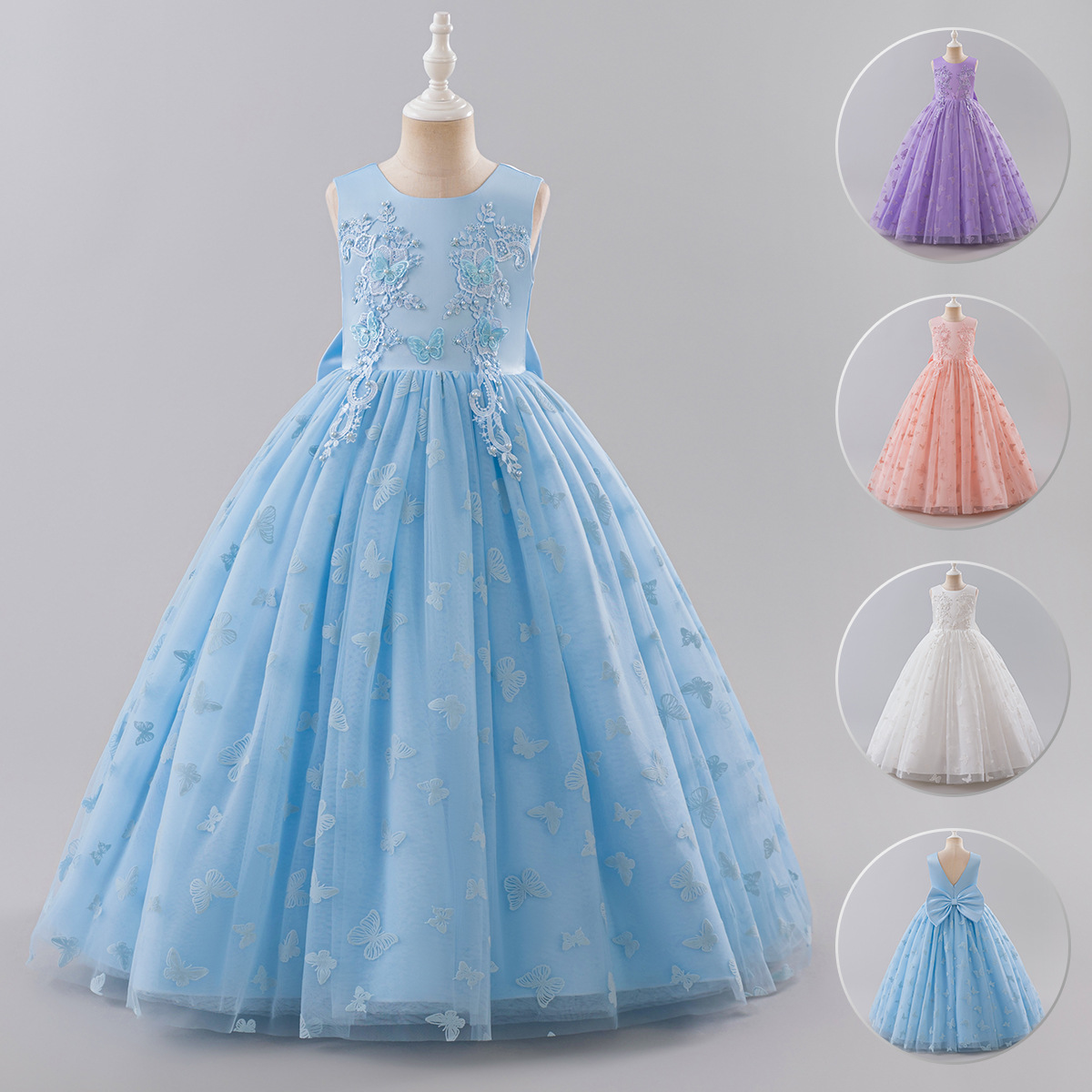 Children's Evening Dress for Girls, Princess Style, Suitable for Flower Girls, Birthday Parties, Holiday Performances, Sleeveless Summer Puffy Wedding Dress, Long Mesh Dress