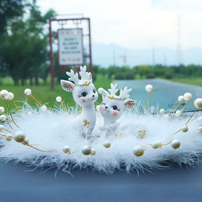 New Car Interior Decoration, Car ornaments - diamond-auspicious-cloud-deercamellia-pearl-feather-pad