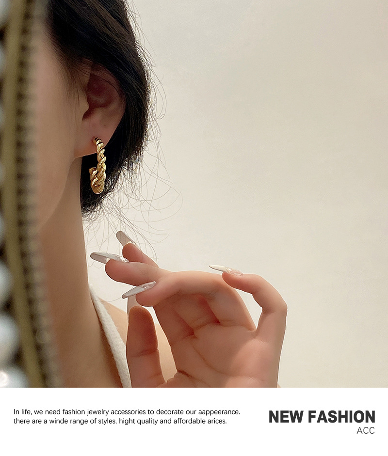 Internet-promi Ins Stil Mode Einfache Ohrringe Weibliche Persönlichkeit Design Metall Twist Ohrringe Kalten Wind All-match Ohrringe display picture 8