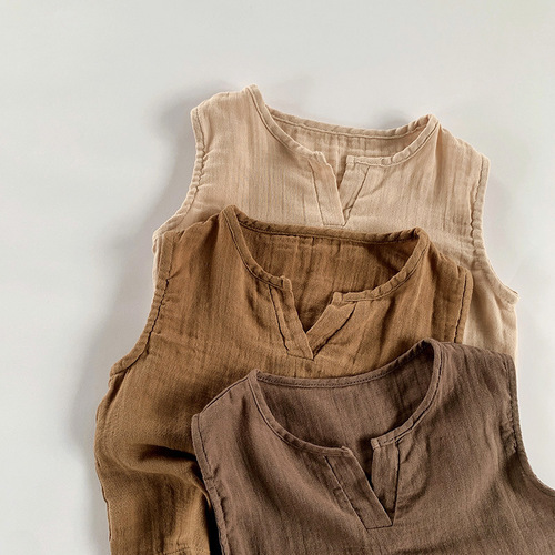 Cotton sand sleeveless vest ~ 2024 summer new style thin breathable waistcoat for boys and girls, Korean style children's trendy children's clothing