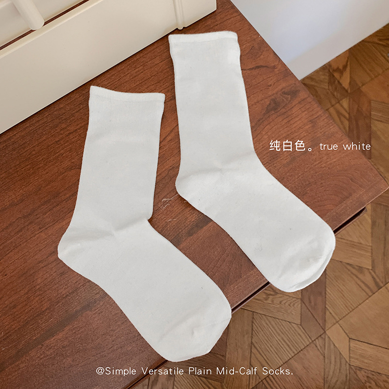 纯色系基础款百搭简约袜子女羊毛混纺保暖透气高螺口基础中筒袜|undefined