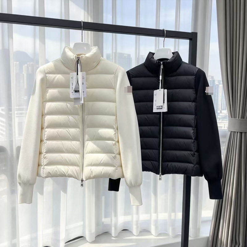 M Mongkou new lightweight down jacket for women, featuring knitted patchwork, a stand-up collar, and a cardigan-style design with goose down filling M Mongkou new lightweight down jacket for women, featuring knitted patchwork, a stand-up collar, and a cardigan-style design with goose down filling