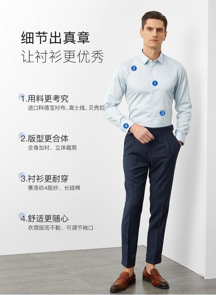 Áo sơ mi nam công sở cao cấp cotton sợi dài 100% chống nhăn không cần ủi, tay dài, cổ vuông — Bầu trời đầy sao màu xanh houndstooth-tay áo dài-cổ vuông, Cổ vuông tay dài ca-rô xanh trắng, Cổ vuông tay dài màu xanh nhạt, Cổ vuông tay ngắn ca rô xanh trắng chi tiết 10
