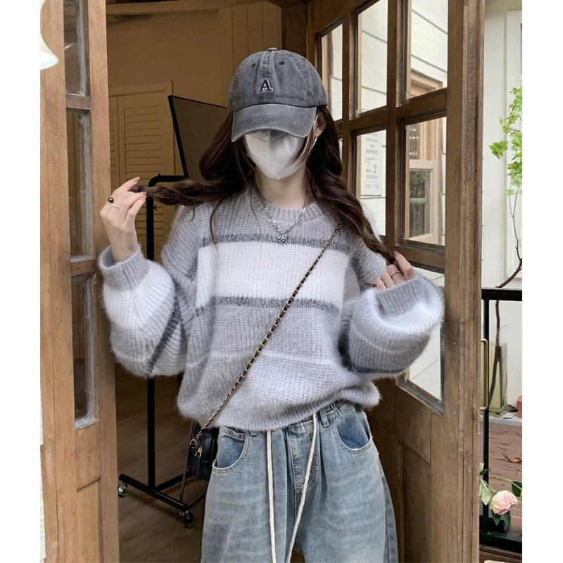 Красный свитер женский 2024 весенний и осенний цвет в полоску