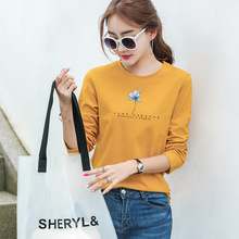 长袖t恤女2025新款春秋宽松圆领纯棉打底正肩洋气内搭上衣