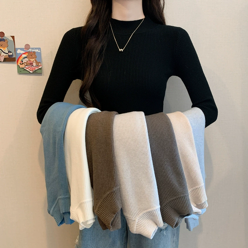 Вязаный трикотаж ранней осени, новая женская одежда 2025, осенне-зимний трикотаж с полугольфом, нижняя рубашка, женский тонкий топ в внутреннем стиле