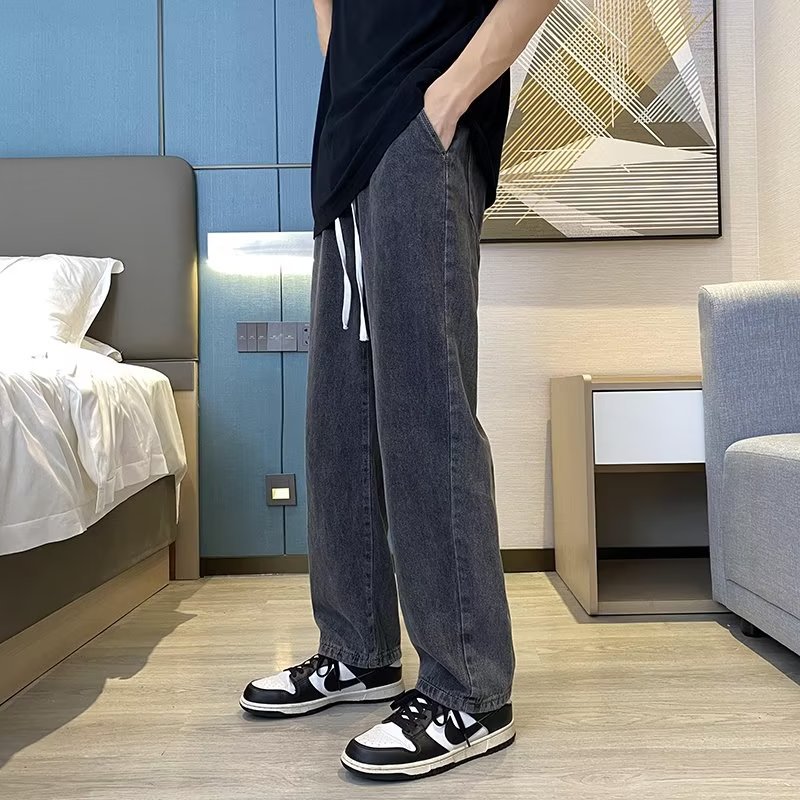 Jeans hombres sueltos rectos 2024 marca de moda de primavera y verano pantalones largos de trapeador casual americano de pierna ancha para hombres