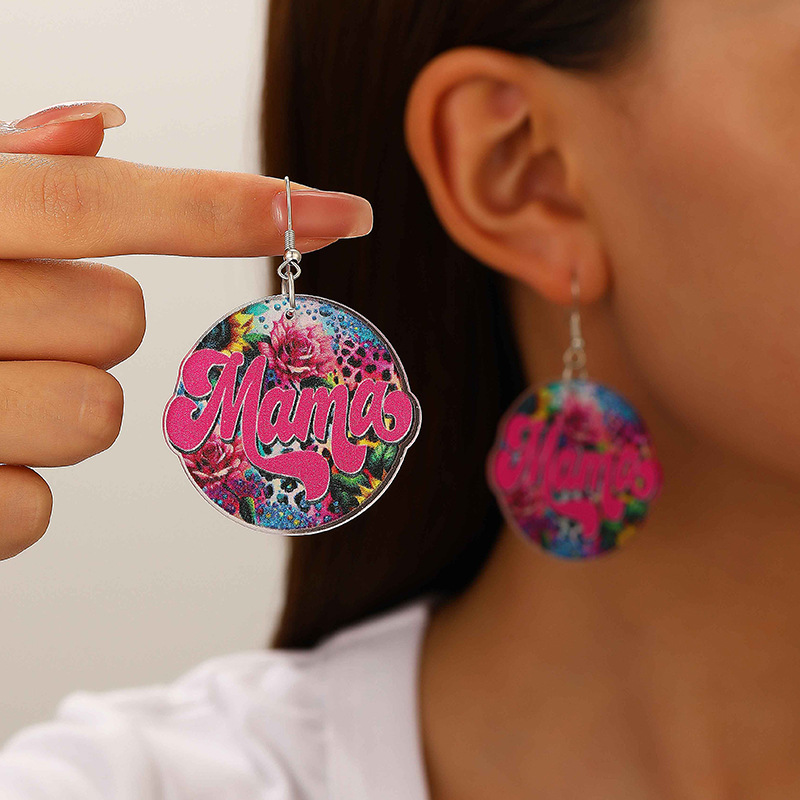 Boucles d'oreilles en acrylique avec lettres colorées de campagne MAMA, cadeau pour la fête des mères et des enseignants_voghion.com