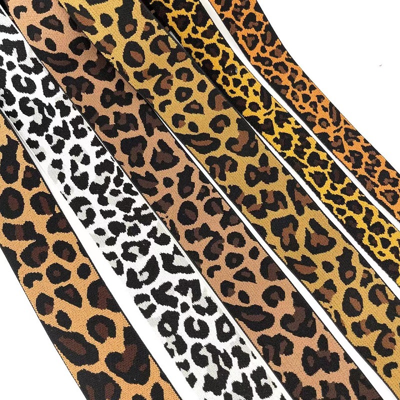 现货豹纹松紧带 4.0cm土黄色豹纹头饰打底裤裤腰外接松紧带