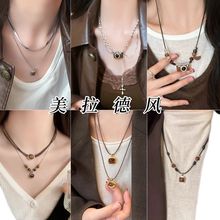 2025年秋冬款美拉德虎眼石项链女港风复古时尚气质毛衣卫衣链批发