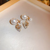 Silver needle from pearl, double-sided brand fashionable design earrings, trend of season