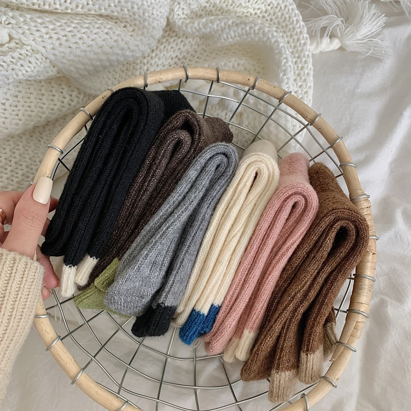 80g Weight Comfort Feel Of Sensation Socks Classification Stretchy Elasticity A Pair Quantity Daily, Street Occasion Comfort Function Color Block Pattern Winter, Autumn Season Women's Gender Japanese Style Style Women's Japanese Style Color Block Wool Crew Socks A Pair 3