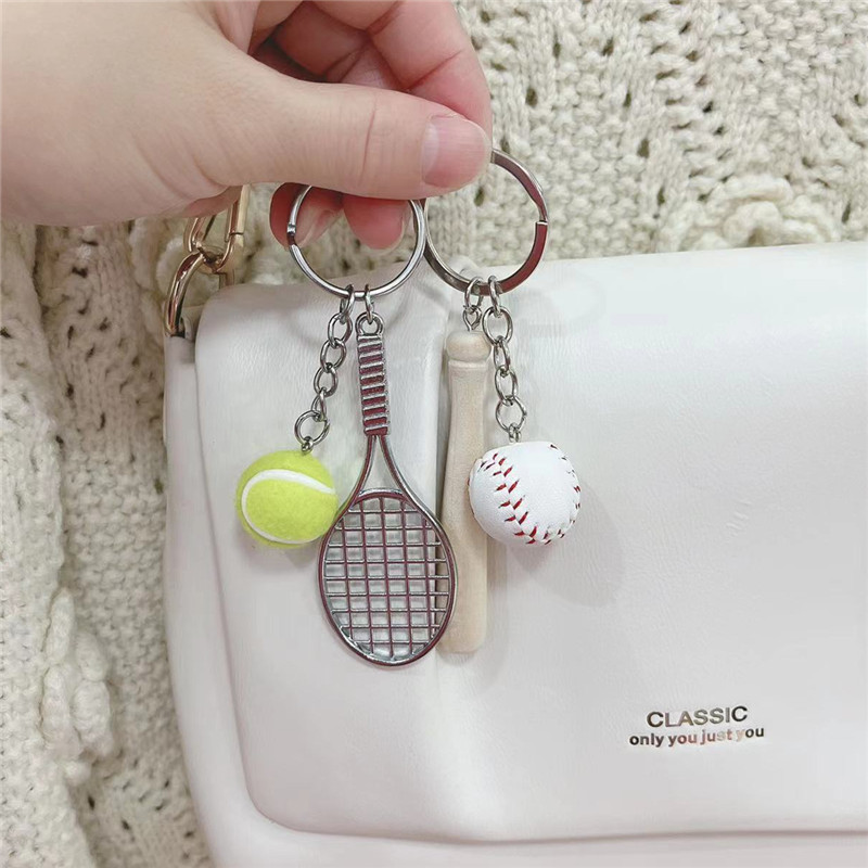 20g Weight Keychain Classification Daily, Sports Occasion Pu Leather Material Baseball, Tennis Racket Pattern Unisex Gender Simple Style Style Simple Style Baseball Tennis Racket Pu Leather Unisex Keychain 8