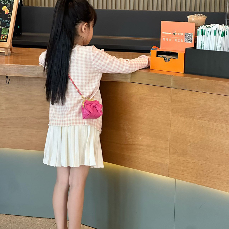Bolsos de hombro de princesa de estilo estilo diamante sólido arco bolso de hombro para niños nueva cadena bolso de abrazadera para niños