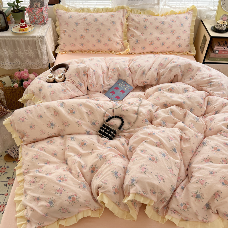 Doble hilo impresión de encaje de cuatro piezas en la cama de cuatro piezas sábanas de cama de tres piezas al por mayor