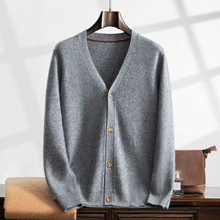 2024 autumn and winter new men's V-neck cashmere sweater single-breasted bottoming shirt middle-aged men's business casual warm coat