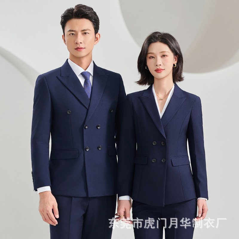 Business Men's Suit Black Double-Breasted Jacket Men's and Women's Same Style Work Clothing Slim Professional Formal Women's Suit
