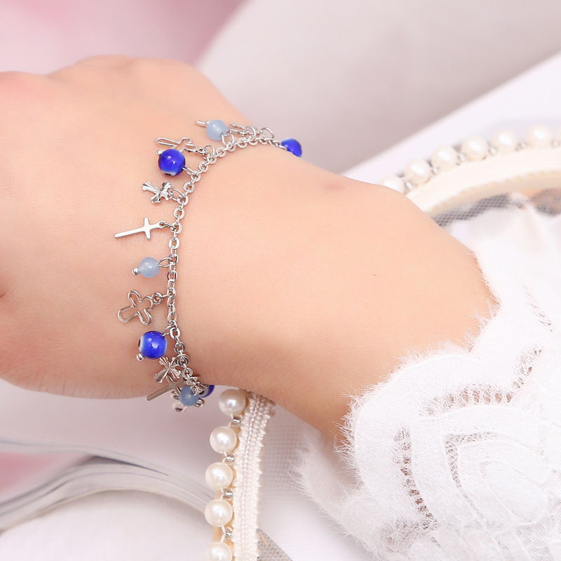 Fashion Cross Devilu0027S Eye Copper Bracelets Metal Artificial Gemstones Glass Copper Bracelets