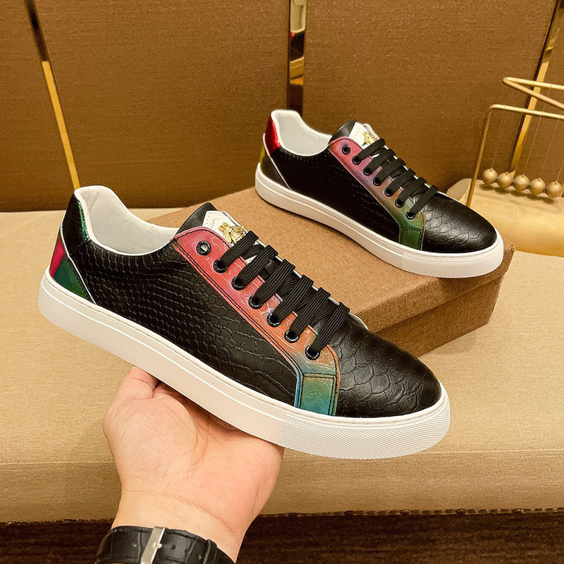 Guiyi Kuqi Men's Shoes Crocodile Pattern Spring New Genuine Leather Pure Black Sneakers Brand Genuine Men's Casual Shoes Trend