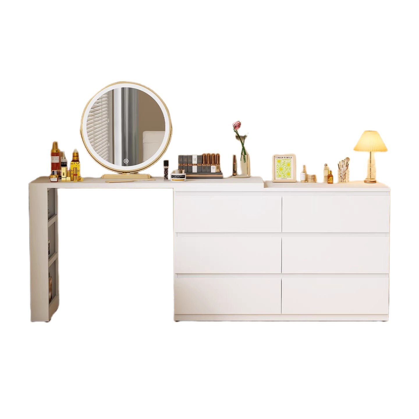 Wardrobe dormitorio moderno simple armario todo en un pequeño armario de lujo pequeño armario de cama trasera tabla de maquillaje retráctil