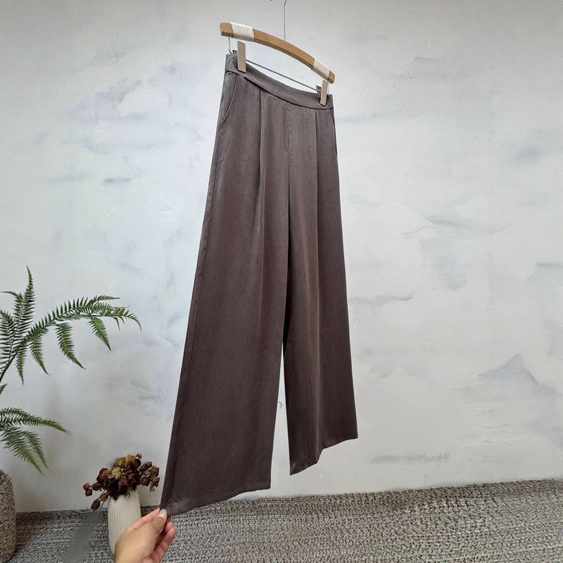 2025 Early Autumn New Chinese Style Solid Color Straight Pants with Elastic Waist, Comfortable, Soft, Casual, Simple Pants