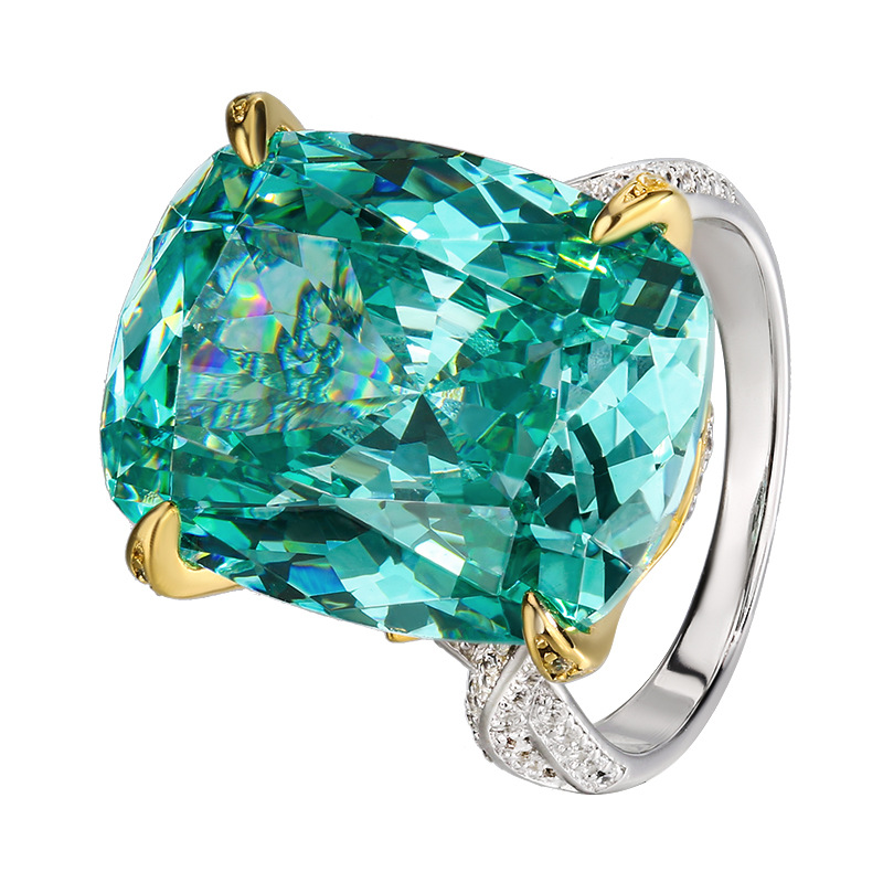 2025 nueva joyería Zhuang Shengsheng S925 simulación de plata nido de pájaro Chapala verde anillo de lujo ligero femenino piedra principal 15*20