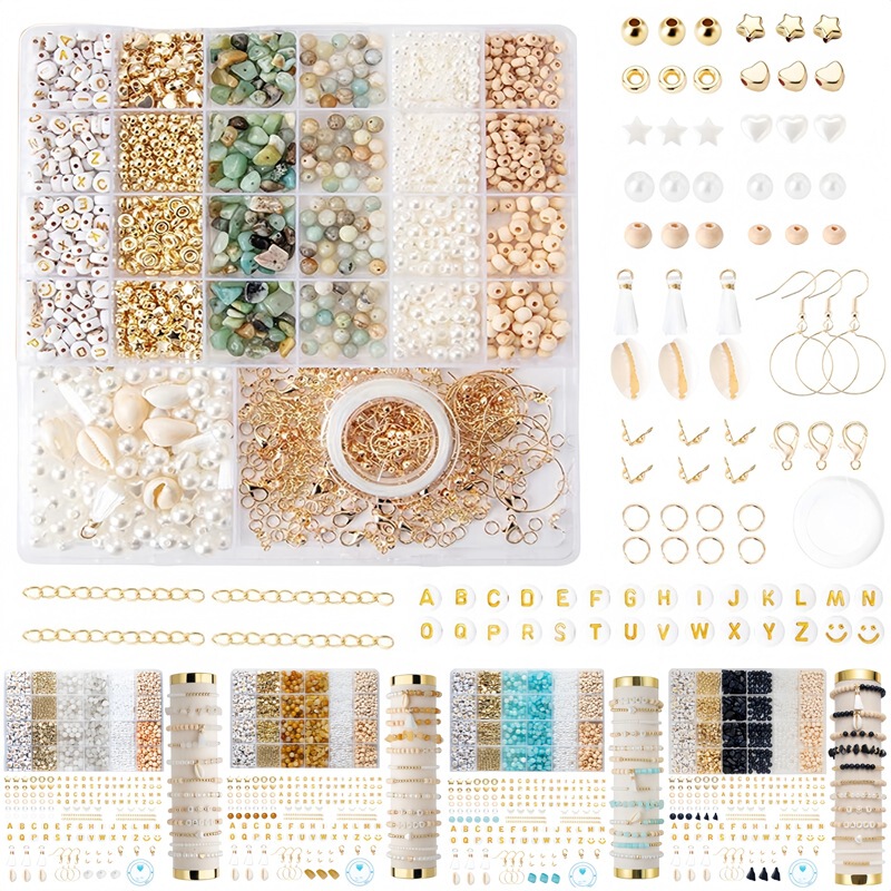 Amazon Natural Stone Jewelry Set DIY Letter Beads Gravel Round Beads Imitation Pearl Beaded Bracelet Accessories Boxed