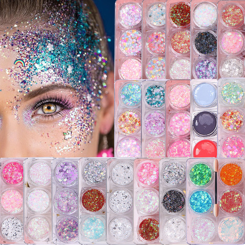 6-Color Sparkling Glue-Free Eyeliner Stickers with Glitter Stars, Shimmering Powder Eyeshadow Face Sticker Lip Makeup Gel