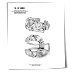 韓版ins風個性不掉色小眾設計高級感冷淡風褶皺U型開口銀戒指飾品